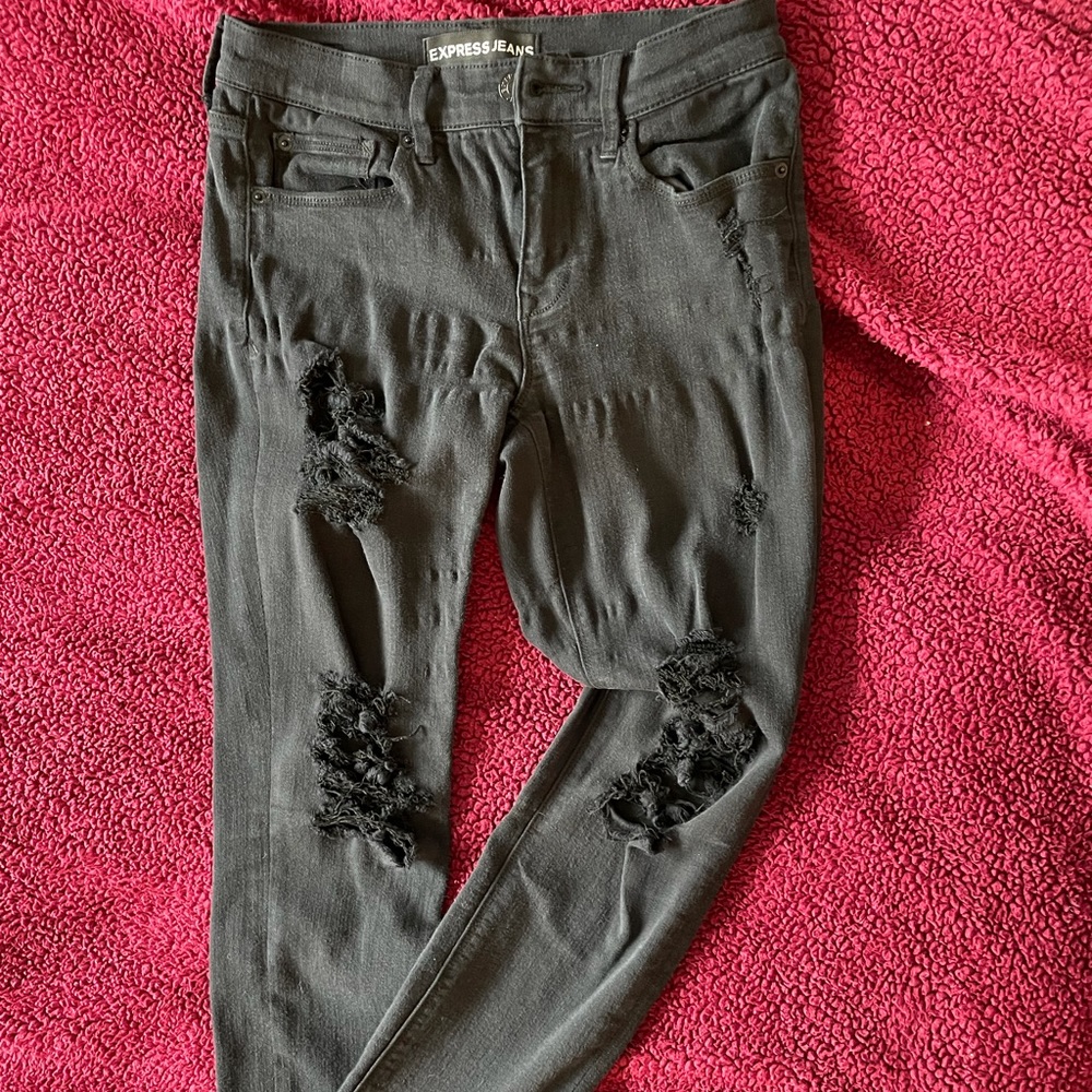 Express black jeans size 4 legging mid rise ripped